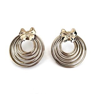 Vintage Stainless Steel Bow Multi Round Hoop 1 in Earrings Puffy